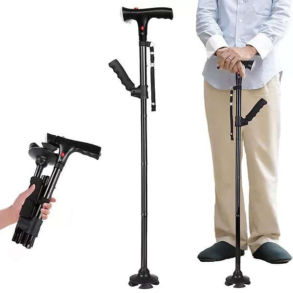 Canne Pliante Bâton de Marche Pliable avec Lumière LED