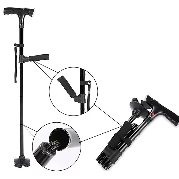 Canne Pliante Bâton de Marche Pliable avec Lumière LED – Image 5
