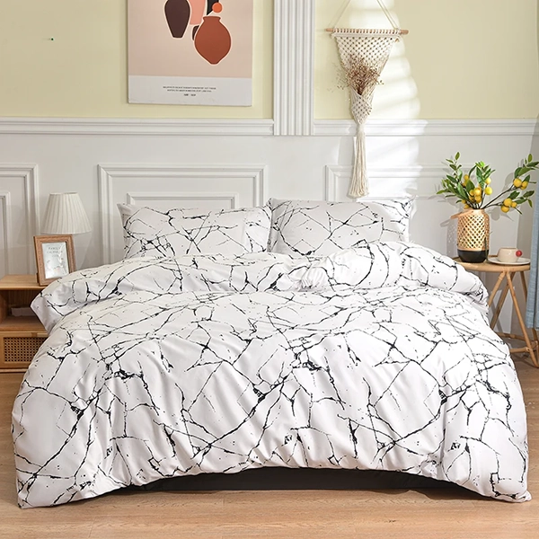 Ensemble Housse de Couette et Taies D’oreiller au Motif Marbré