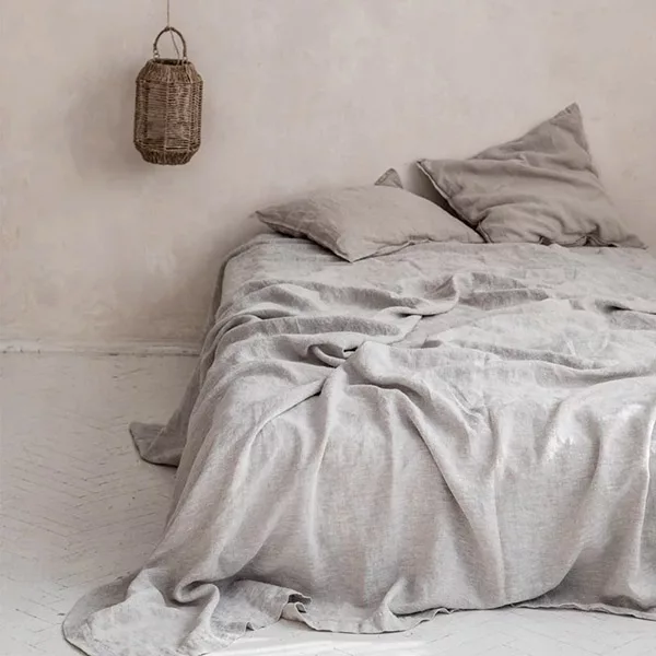 Ensemble De Draps Plats En Lin Lavé