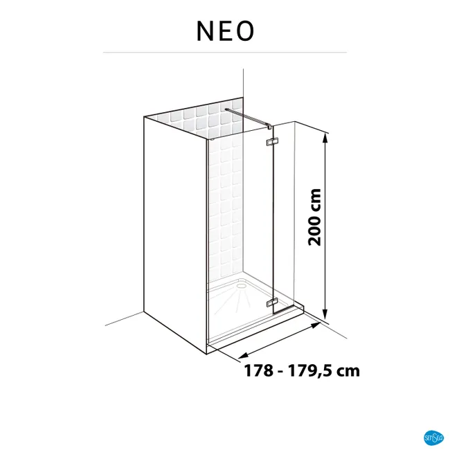 Paroi de douche à l'italienne verre transparent, l.140+40 cm, Ep.8 mm noir – Image 3