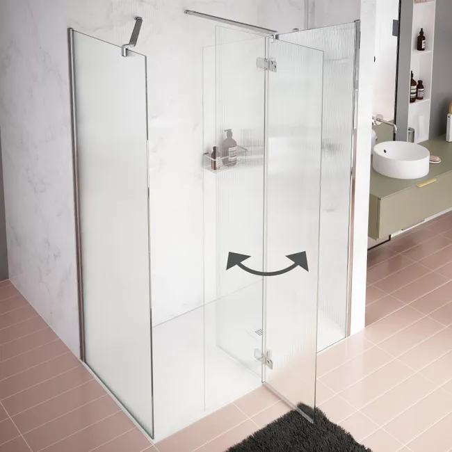 Paroi de douche à l'italienne verre rainuré, l.100+40 cm, Ep.8 mm chromé – Image 4