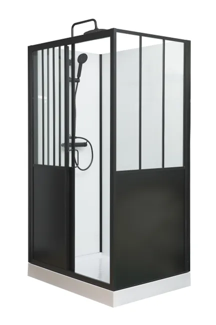 Cabine de douche d'angle industrielle L.120 x l.90 cm noir – Image 9