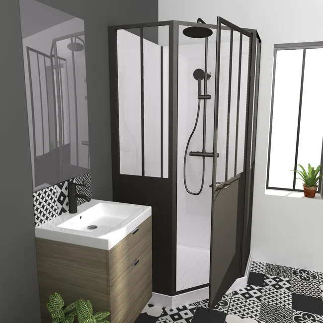 Cabine de douche 1/4 de cercle industrielle L.100 x l.100 cm, Artelo – Image 2