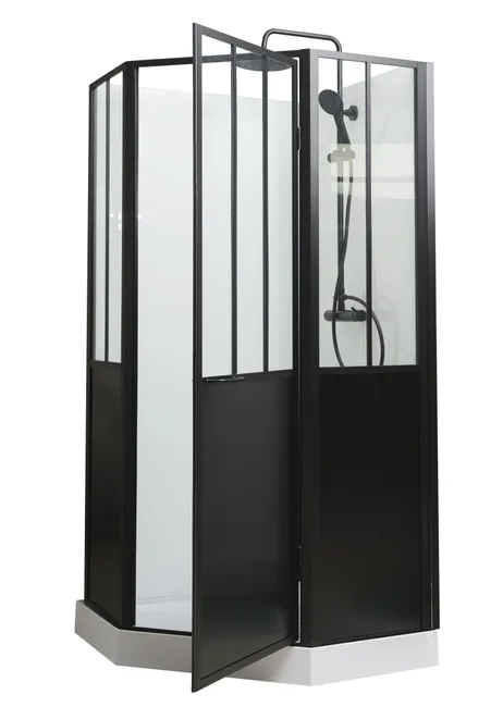 Cabine de douche 1/4 de cercle industrielle L.100 x l.100 cm, Artelo – Image 3