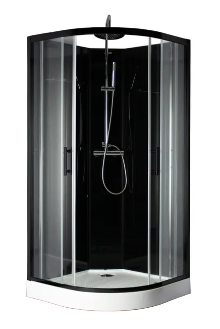 Cabine de douche ¼ de cercle, 90x90cm, noir, verre transparent 5mm – Image 3